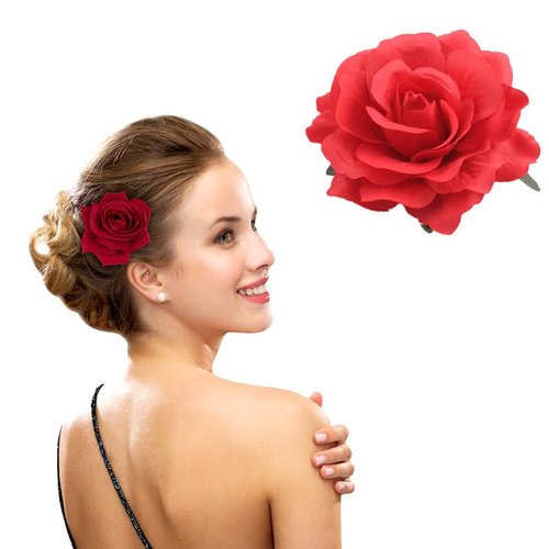 Hair Flower Clips，Rose Brooch Floral Clips，Rose Flowers Hair Clips and Rose Hair Flower Clip,Hair Flowers Headpieces for Woman Girl Wedding Party（red)