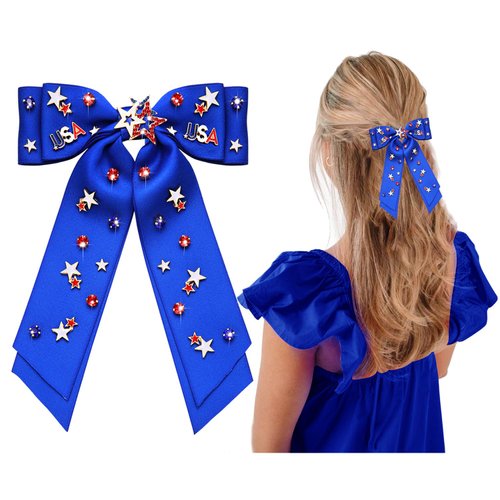 4th of July Bows for Women Blue Hair Bows Fourth Of July Hair Accessories Outfits American Flag Star USA Patriotic Bow Clips 4th of July Hair Accessoriers Gifts Party Favors (Blue 2)