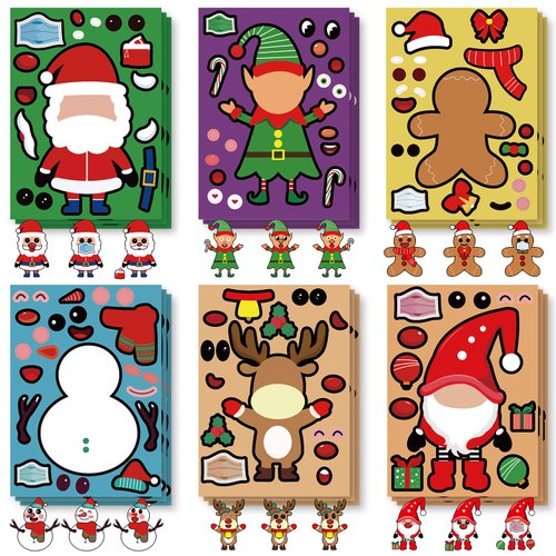 SmilinFit Christmas Stickers for Kids, 36 Sheets Make Your Own Christmas Crafts Activities Sticker for Kids Boys Girls, Christmas Gifts Party Favors Holiday Stickers Christmas Games Goody Bag Stuffers