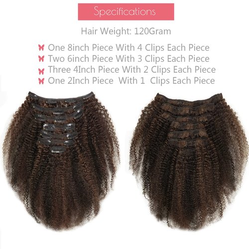 Loxxy Natural Clip In Hair Extensions For Black Women 3C 4A Afro Kinky Curly Clip In Hair Extensions Double Weft Real Remy Human Hair Piano Natural Black Mixed With Chocolate Brown 120Gram 20Inch