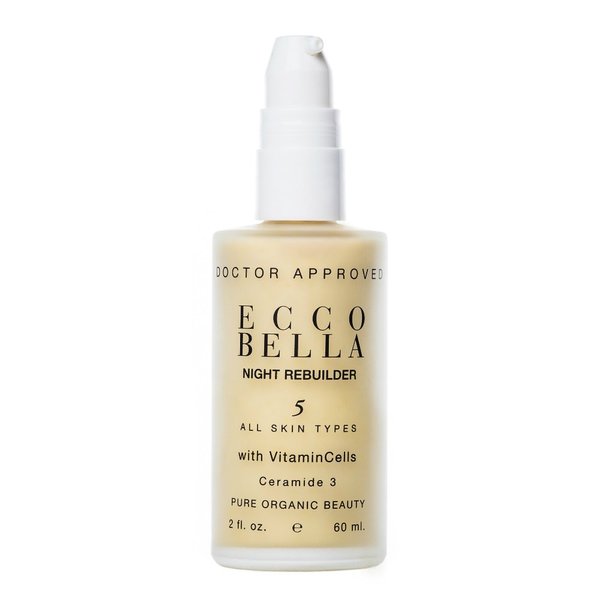 Ecco Bella Plant Based Rebuilder Night Cream - All Natural Anti-Aging Moisturizer for Face with Hyaluronic Acid, Vitamin C & Vitamin E - 2oz