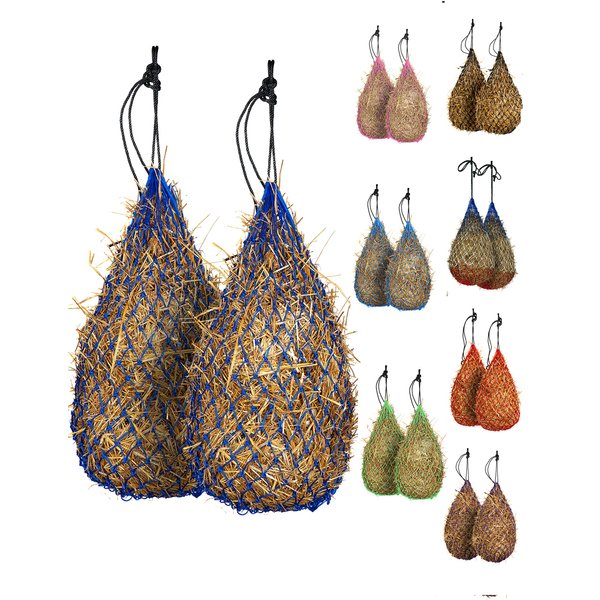 Majestic Ally 2 pcs 42" Long and 2.0"x 2.0" Holed Hay Net for Horses, Adjustable Travel Feeder, Regulate Intake of Hay hence Improve Digestion and Reduce Waste (Royal Blue)