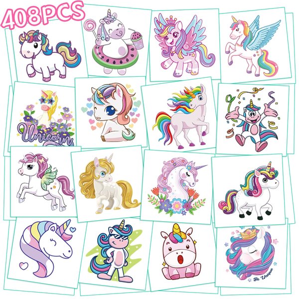Metker Individual temporary tattoo kids,408-PCS Unicorn、Butterfly、Mermaid temporary tattoo for kids and Girls,Waterproof Tattoos for Toddlers,Goody Bag Stuffers Party Bag Fillers