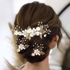 Bridal Hair Combs, Wedding Hair Comb Set Crystal Flower Hair Clips Bride Bridesmaid Hair Sides Comb Rhinestone Barrettes, Pearl Flower Hair Pins Hair Accessories for Women Girls (White)