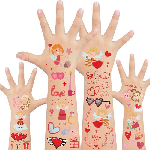 EMOME 10 Sheets Valentine's Day Tattoos for Kids, Kids Tattoos Temporary for Valentine's Party Supplies Favors Decorations, Heart Tattoo Stickers for Body Decorations