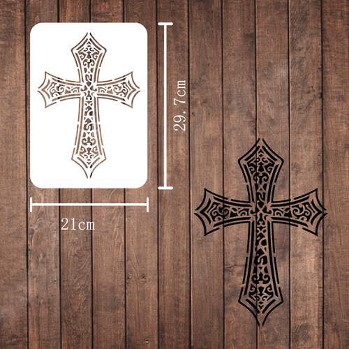 FINGERINSPIRE Cross Stencil A4 Size Rectangle Crucifix Painting Stencil Template Reusable Christmas Stencil for Crafts and Decorations（Plastic