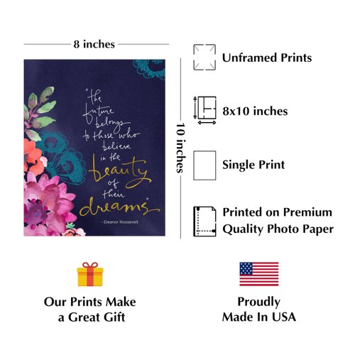 Future Belongs - Inspirational Wall Decor, Motivational Colorful Flowers Wall Art Print Is A Quotes Photo For Living Room, Office, Library, Home Decor, Studio or Room Decor Aesthetic, Unframed - 8x10