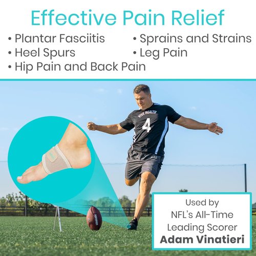 Vive Foot Arch Support Brace (Pair) - Wrap Corrector for Flat Foot, Plantar Fasciitis, Pain Relief, Fallen Arches - Compression Sleeve Strap for Feet - Gel Bands Inserts for Women & Men (Beige)