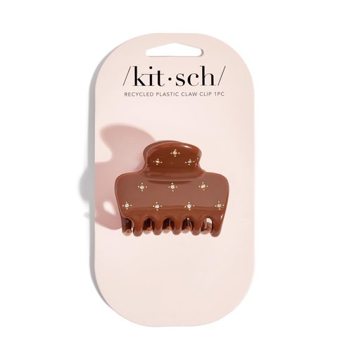 Kitsch Recycled Plastic Rhinestone Medium Puffy Claw Clip 1pc- Camel
