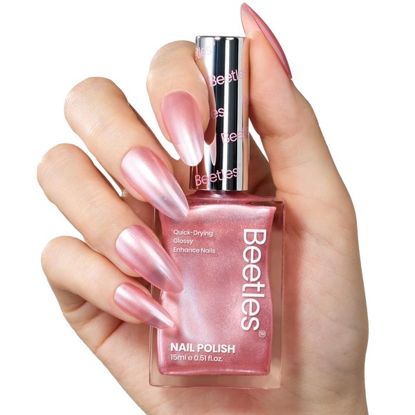 Beetles 1Pcs 15ml Pink Pearl Nail Polish-Fast Drying & Long Lasting Nail Polish Romantic Reverie Nail Lacquer Shimmer Art Effect for Nail Salon-Quality Results