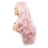 Pink Wigs for Women Pastel Peach Pink Lace Front Wigs Long Wavy Real Hair Wigs Handmade Pre Plucked Hairline Glueless Heat Synthetic Heat Resistant Hair Cosplay Drag Colorful Women's Wigs 24 Inch