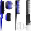3 Pieces Pick Teasing Combs Hair Brush Set Includes Black Carbon Lift Teasing Combs with Metal Prong, Triple Pin Rat Tail Comb, Nylon Bristle Hair Comb Brush for Women (Black, Blue)