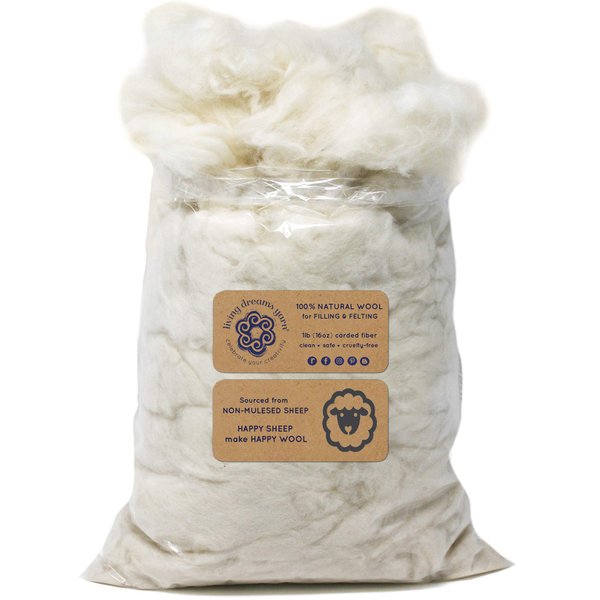 1 LB Super Clean Wool Filler for Stuffing, Needle Felting, Blending and Dryer Balls. Natural White