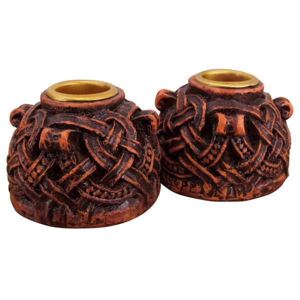 Celtic Knotwork Candleholders Pair Wood Finish