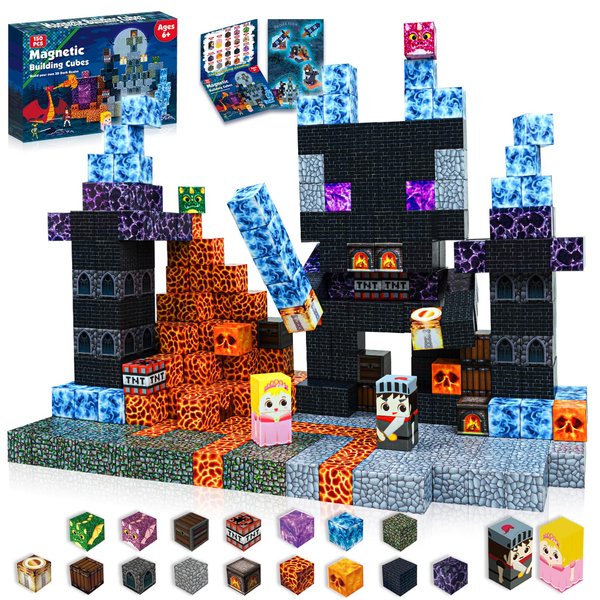 Goody King 150 PCS Magnetic Building Blocks Montessori Magnetic Toys, Build Magnetic Dark Castle Set, STEM Toddler Sensory Building Blocks for Toddler Boys Girls 3 4 5 6 7 8 9 10th Birthday Gift