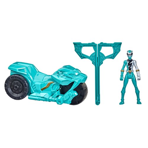Power Rangers Dino Fury Rip N Go Sabertooth Battle Rider and Dino Fury Green Ranger 6-Inch-Scale Vehicle and Action Figure, Toys for Kids