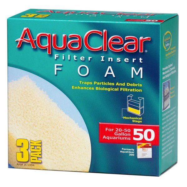 AquaClear 50 Foam Filter Inserts, Aquarium Filter Replacement Media, 3 Count (Pack of 1), A1394