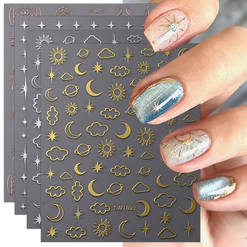JMEOWIO 9 Sheets Moon Star Nail Art Stickers Decals Self-Adhesive Pegatinas Uñas Colorful Nail Supplies Nail Art Design Decoration Accessories