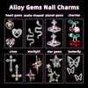 72Pcs 3D Nail Rhinestones Charms Diamonds Metal Alloy Nail Jewelry Cherry Heart Star Butterfly Snake Planet Nail Gems Charms Gold Silver Pink Nail Gems Crystals for Nail Art Design DIY with Tweezer