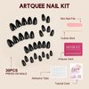 Artquee Almond Press on Nails Short Solid Color Black Fake Nails Acrylic False Nails Art Glossy Artificial Reusable Stick on Nails in 15 Sizes - 30 Nail Kit