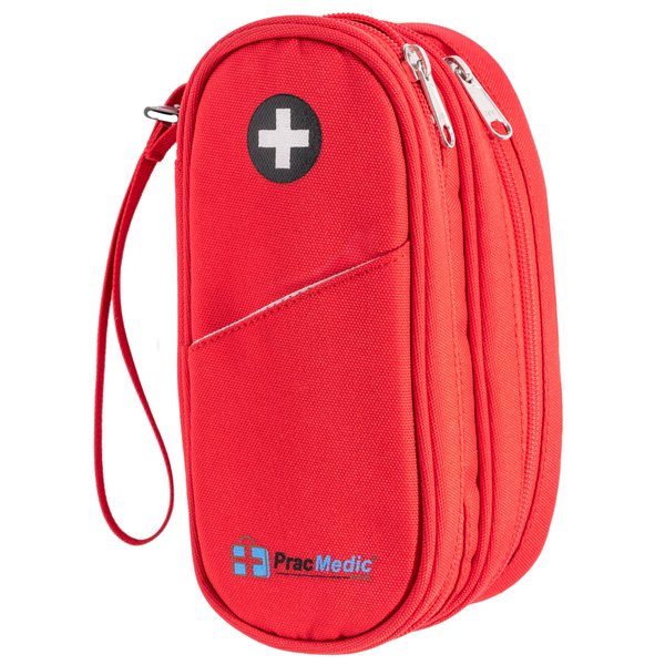 PracMedic Bags Epipen Carry Case- Medicine Bag- 2 Tier Insulin Cooler Travel Case to hold Diabetic Supply, Asthma Inhaler Spacer, Epi Pen, Auvi Q, Diabetes Medication- First Aid Bags Empty (Red)