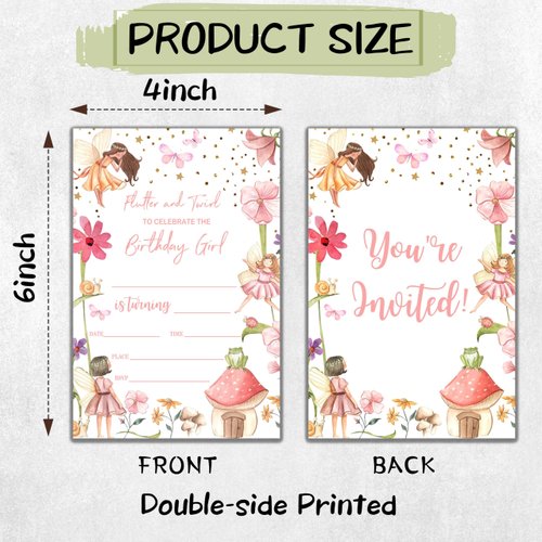 Sahjzk Magical Garden Princess Style Fill-In Birthday Invites(4"x6"), Fairy Birthday Invitations with Envelopes(20-Pack), Birthday Party Supplies for Girls, Teen, Kids-A14