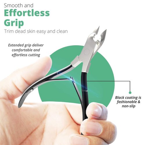 Cuticle Trimmer with Cuticle Pusher Professional Stainless Steel Cuticle Cutter Sharp Blades Double Spring Cuticle Nippers for Nail Care Pedicure Manicure Nail Tools for Home Spa (Black)
