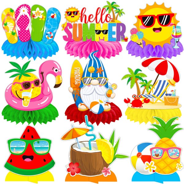 Hello Summer Honeycomb Centerpieces Summer Party Decorations 11Pcs Beach Pool Party Table Decorations Summer Centerpieces for Tables Hawaiian Summer Pool Birthday Party Supplies