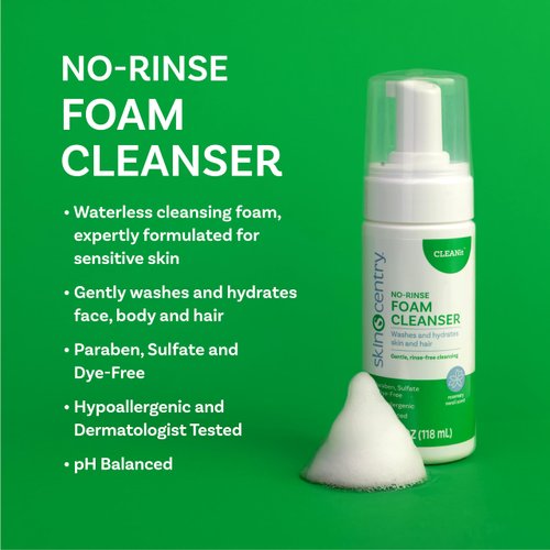 SKINCENTRY No-Rinse Foam Cleanser, Hospital Grade Total Hair Shampoo & Body Wash, Waterless Cleanser, Hypoallergenic, Dry Skin, Paraben, Sulfate, and Dye Free (4 oz.)