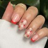 24 Pcs Red French Tip Press on Nails Medium Square Fake Nails with Glue Cute Strawberry Flower False Nails Kit Spring Nails Press ons Glossy Full Cover Nails with Glue Nails for Women Girls