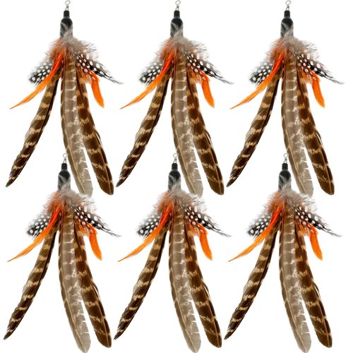 TIENAILING Cat Feather Toys Refills Cat Wand Replacement, 6 PCS Handmade Natural Da Bird Feathers Refill, Cat Toy Feather Replacement for Indoor Cats (B)