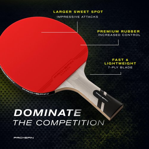 PRO-SPIN Ping Pong Paddle - Premium Table Tennis Racket with Carbon Fiber | Elite Series 7-Ply Blade, Premium Rubber, 2.0mm Sponge | Includes Rubber Protector Case