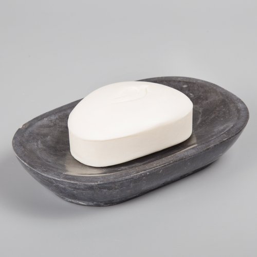 Creative Home Natural Charcoal Marble Curvy Collection Bar Soap Dish Soap Tray Holder Bathroom Small Accessory Tray Organizer, 5.8" x 3.8" x 0.9" H