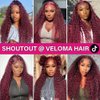 VELOMA 99J Burgundy Deep Wave Lace Front Wigs Human Hair 13x4 HD Lace Frontal Wigs Human Hair Lace Front Wigs Pre Plucked 99j Burgundy Deep Curly Wigs Human Hair Wigs For Women 180% Density 24 Inch