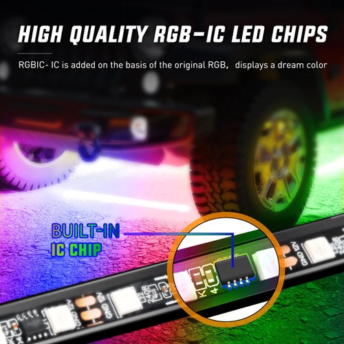 Nilight 4Pcs Car Underglow Neon Accent Strip Lights 256 LEDs RGBIC Multi Color DIY Sound Active Function Music Mode with APP Control and Remote Control Underbody Light Strips, 2 Years Warranty