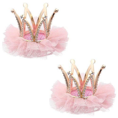 OHAOLYLE 2 Pcs Crown Hair Clips Baby Alligator Hair Clips Toddler Lace Rhinestone Princess Style Hair Accessory Birthday Hair Accessories for Students Children Girls Pink