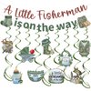 Luvsweets Fishing Baby Shower Decorations - 11 Pcs Gone Fishing Themed Boy Baby Shower Party Decorations A Little Fisherman Is on the Way Banner Hanging Swirls Ceiling Decor Baby Shower Party Supplies