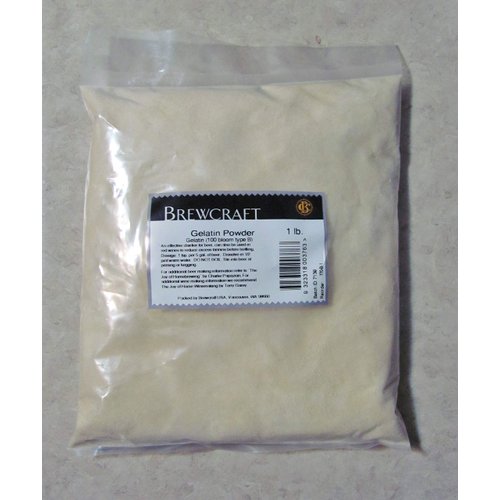 GELATIN POWDER FINING 1LB 100 Bloom Type B Positive Charge for Clarification of Beer and Wine