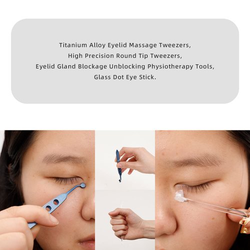 Meibomian Gland Expressor Dry Eye Relief Eyelid Gland Care Clean Tools Kit Eye Stye Treatment Chalazion Remover Meibomian Gland Forceps Titanium Alloy Eyelid Massage Tweezers (Sterile)