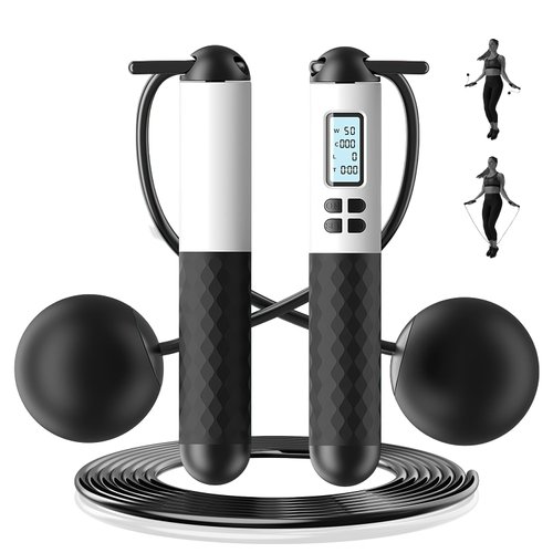 2-in-1 Cordless Skipping Rope With Counter Ropless Skipping Rope with Counter Smart Digital Gravity Ball Jump Rope with LCD Display Jumping Rope for Adult Kids Fitness
