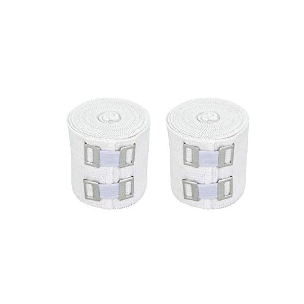 Premium Elastic Bandage Wrap (2" Wide, 2 Pack) - Made of USA Grown Organic Soft Woven Cotton - Metal Clip Fasteners - GT Latex Free Hypoallergenic Compression Roll for Sprains & Injuries