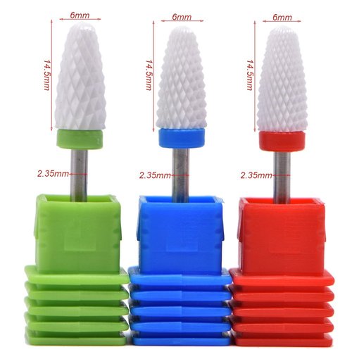 MIBICIRI 3 Pcs Ceramic Nail Drill Bits Set,3/32 Inch Acrylic Nail File Drill Bit,Manicure Pedicure Drill Bits,Grinding Head For Manicure Pedicure Cuticle Acrylic Gel Nail Polishing (Flame Top)