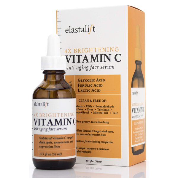 Elastalift Vitamin C Facial Serum For Age Spots, Wrinkles, & Expression Lines. Anti-Aging Face Serum W/Vitamin C & Hyaluronic Acid Brightens Skin To Promote Healthier Skin Complexion, 1.75 Fl Oz