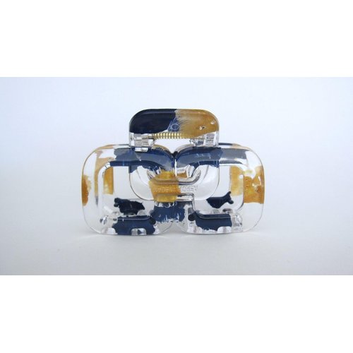 Generic Clear transparent blue and gold rectangle square knot hair claw clip
