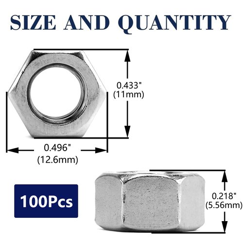 1/4-20 Hex Nuts 100Pcs 304 Stainless Steel 18-8, Full Thread, Hex Drive, Bright Finish by SG TZH