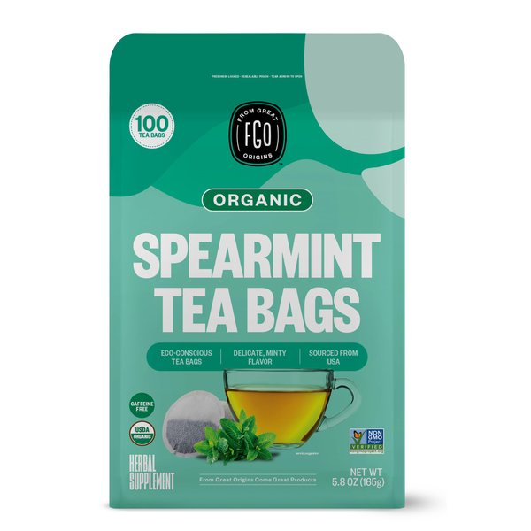 FGO Organic Spearmint Leaf Tea, Eco-Conscious Tea Bags, 100 Count, Packaging May Vary (Pack of 1)