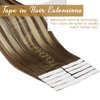 Ve Sunny Tape in Human Hair Extensions Brown Ombre Hair Extensions Tape ins Balayage Medium Brown Ombre Platinum Blonde and Brown Tape in Extensions Human Hair Ombre 50g 20pcs 16inch