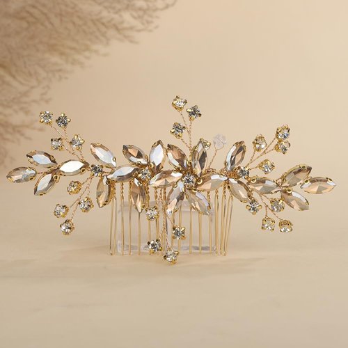 Rumtock Champagne Crystal Gold Hair Comb for Women Wedding Bridal Hair Piece Handmade Side Headpiece with Rhinestones (Champagne)