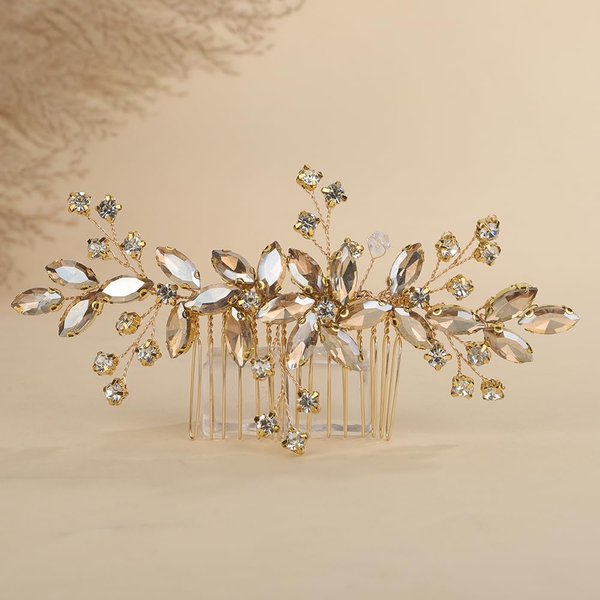 Rumtock Champagne Crystal Gold Hair Comb for Women Wedding Bridal Hair Piece Handmade Side Headpiece with Rhinestones (Champagne)