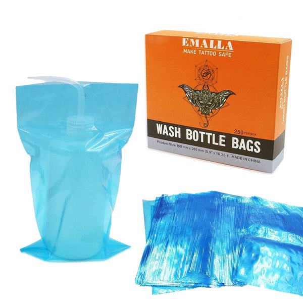 Sotica Tattoo Wash Bottle Bags, 250PCS Tattoo Wash Bottle Covers Squeeze Bottle Bags for Tattoo Wash Bottles Tattoo supplies(blue)…